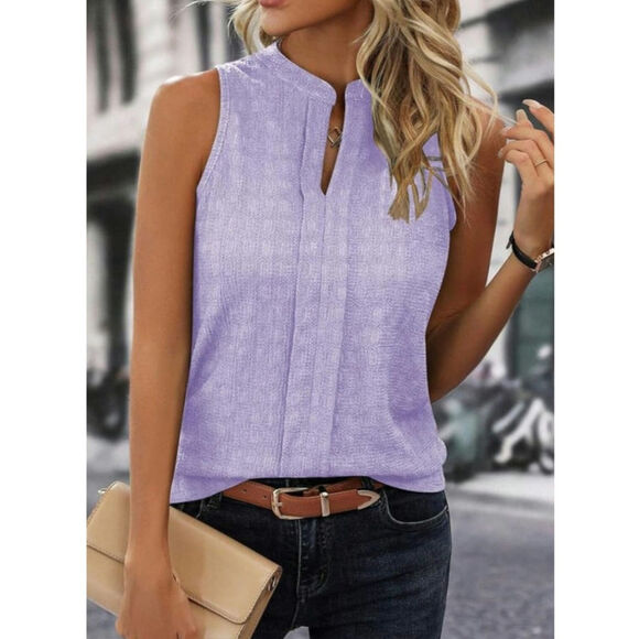 EVALESS Tank Tops Women Size XL Purple Sleeveless Shirts Henley Neck Trendy - Picture 2 of 8